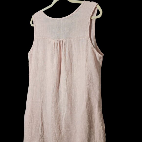 JS Millenium Womens Pink Linen Boho Beachy Lagenlook Shift Dress Pockets Medium - Picture 5 of 8
